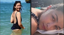 Alia Bhatt's no makeup look in black bikini, sunbathing on the beach