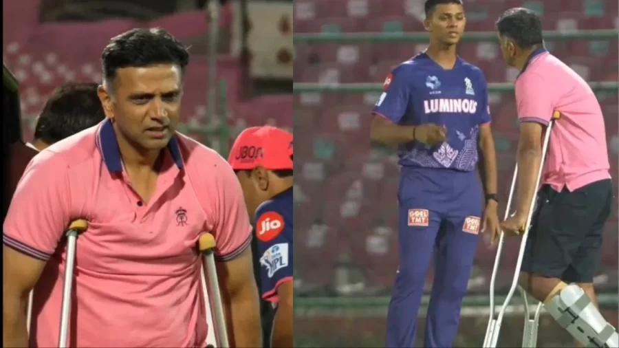 Rahul Dravid on crutches, shows steely resolve on the field before IPL