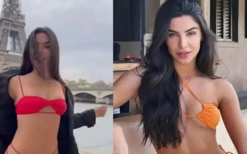 Woman Stripping Off Eiffel Tower Red Bikini Video Viral