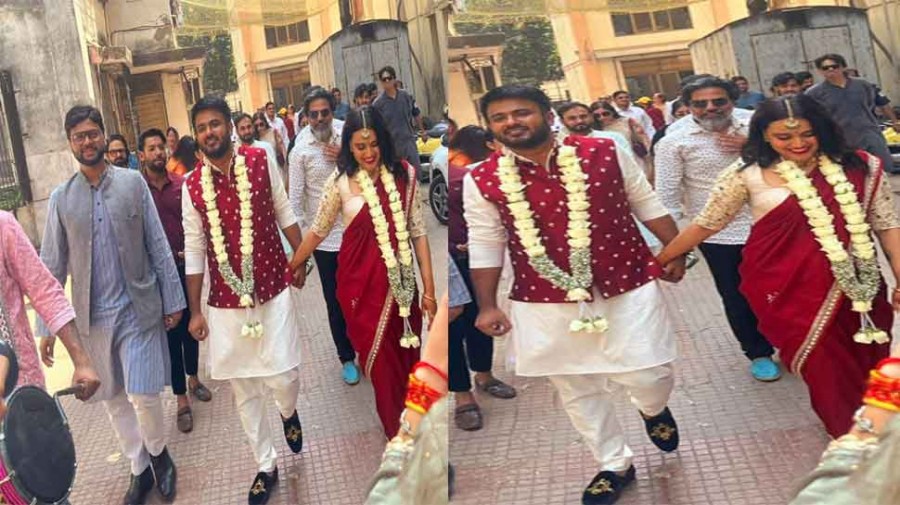 900px x 505px - Mahroon saree, Tika in demand; Bride became actress Swara Bhaskar..married  to SP leader